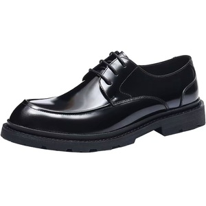 Genuine Leather Men's Oxfords <b>Round</b> Toe Lace-up Dress Shoes Black Brown Patent Finish <b>Cushioned</b> Rubber Sole All Seasons - Product Image 2