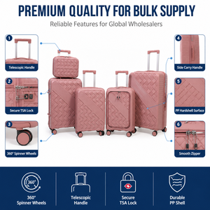 <span class=keywords><strong>Valise</strong></span> de voyage rigide en PP rose, certifiée BSCI, avec roulettes pivotantes, texture ondulée, poignée de transport, ODM - Product Image 3