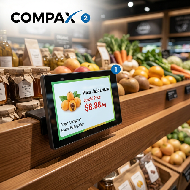 COMPAX Wireless 7.5 Inch 4 Color E-Ink ESL IP65 Rated Low Consumption Electronic Text Label for Supermarket Indoor Retail Use
