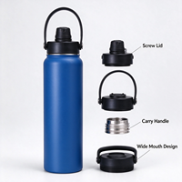 Bouteille d'eau de sport anti-fuite en acier inoxydable 304, isolée, avec sangle pour la course à pied