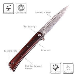 अति सुंदर हस्तनिर्मित दमिश्क इस्पात चाकू पोर्टेबल ईडीसी सामरिक आत्मरक्षा तह शिकार चाकू म्यान के साथ - Product Image 3