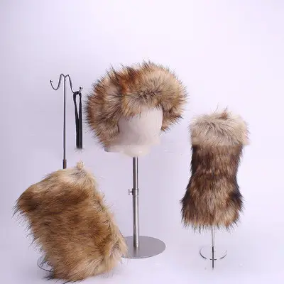 Phụ Nữ Faux Fluffy Lông Tuyết Khởi Động Thiết Lập Giày Lông Thú Với Phù Hợp Với Ví Và Headband Khởi Động Với Lông