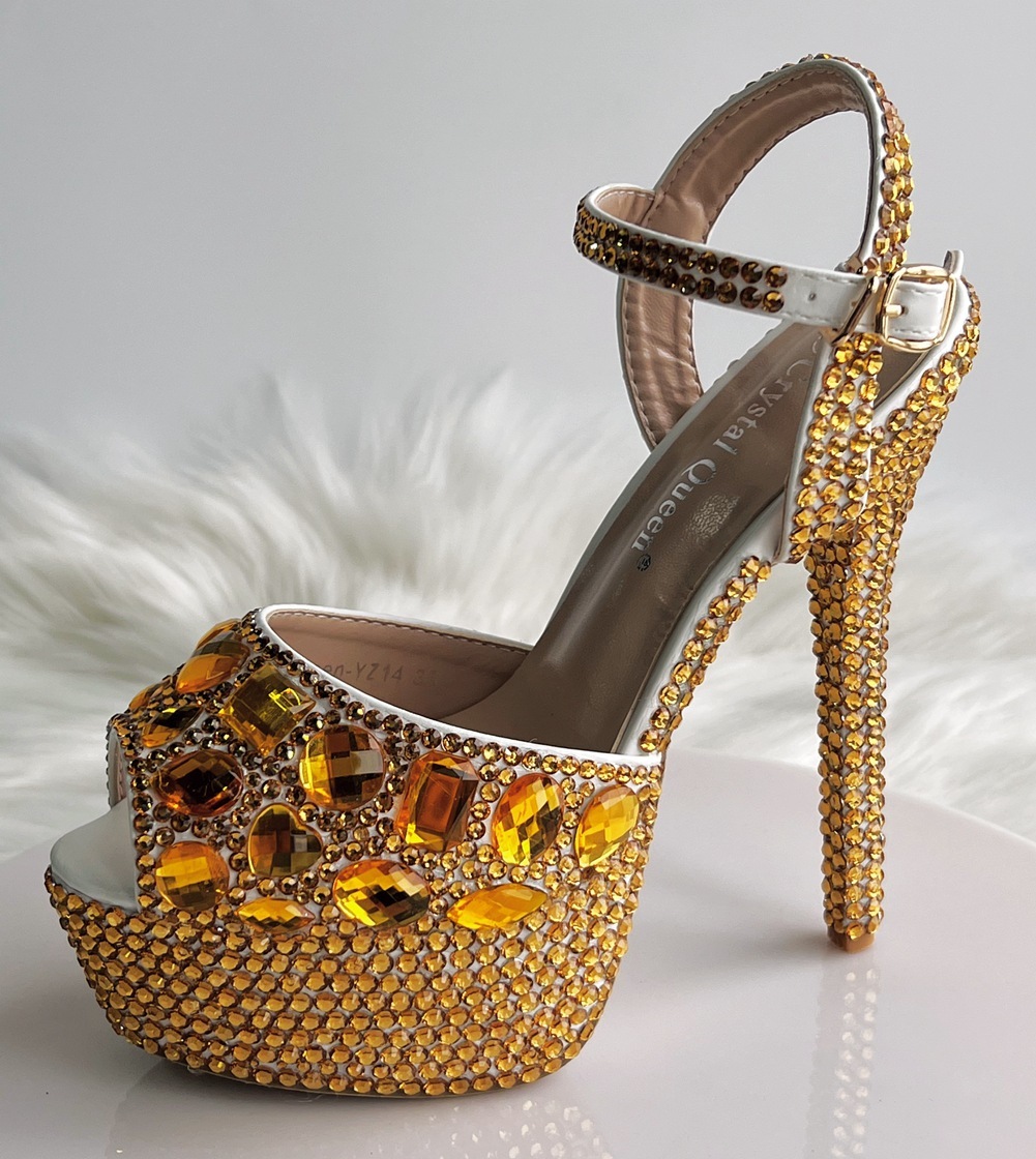 Luxury 14cm Diamond Rhinestone Heeled Sandals for Weddings