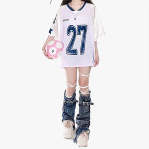 Women's Mesh Patchwork V-Neck Short <b>Sleeve</b> T-<b>Shirt</b> Summer Loose <b>Half</b> <b>Sleeve</b> Sporty Hiphop Jersey Style Top - Product Image 6