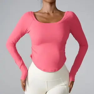 Custom Hot Selling Fashion Tight Short Sports Top Women Yoga Fast Dry Long Sleeves Ladies Sexy Long Sleeve Cropped Top