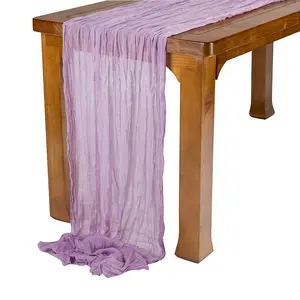 결혼식 파티 연회 주름 테이블 천에 대한 반투명 단색 voile 테이블 러너 가정 장식