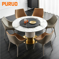 Puruo Luxuriöses Rundes Esszimmer-Set mit Goldener Edelstahlbasis & Schiefer-Marmor-Tischplatte Drehbar Hochzeits- und Barraum-Feature
