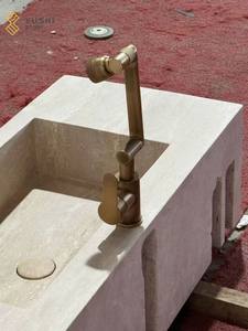 YUSHI Évier en travertin Beige en pierre naturelle Rectangle à montage mural personnalisé pour lavabo de comptoir de salle de bain - Product Image 3