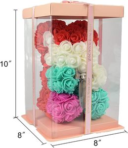 Fleurs artificielles en gros, ours en roses artificielles pour la Saint-Valentin, les anniversaires, la fête des mères et les mariages, avec une boîte cadeau rose de 10 pouces - Product Image 3