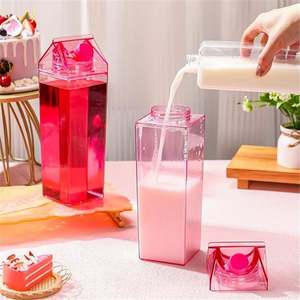 500ml/1000ml Large Capacity Minimalist Plastic Square Clear Leakproof <b>Milk</b> Carton Water <b>Bottle</b> for Party Use - Product Image 3
