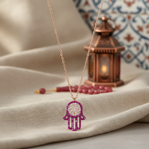 Rubí Zircon piedra Hamsa encanto COLLAR COLGANTE turco hecho a mano venta al por mayor 925 joyería de plata esterlina - Product Image 3