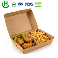 Boîte à collation personnalisée en papier kraft avec système de fermeture à fente, résistante à la graisse, imprimée, emballage alimentaire jetable pour plats à emporter