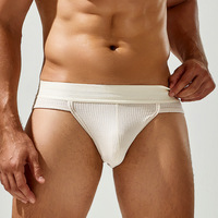Caleçons côtelés pour hommes, taille basse, ceinture élastique rayée, poche 3D, respirants, extensibles, sous-vêtements masculins, slip triangle ajusté