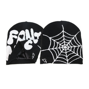 Tùy Chỉnh Thiết Kế Đồ Họa In Jacquard Dệt Dệt Kim Thời Trang Phố <span class=keywords><strong>Skull</strong></span> Mũ Skully Hat Y2K Satin Lót Beanie - Product Image 1