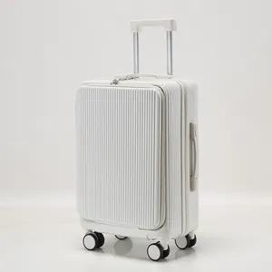 Hot Selling Multifunctional Design ABS PC Hard Side Suitcase Travel Bags Luggage With USB Charger And Cup Holder