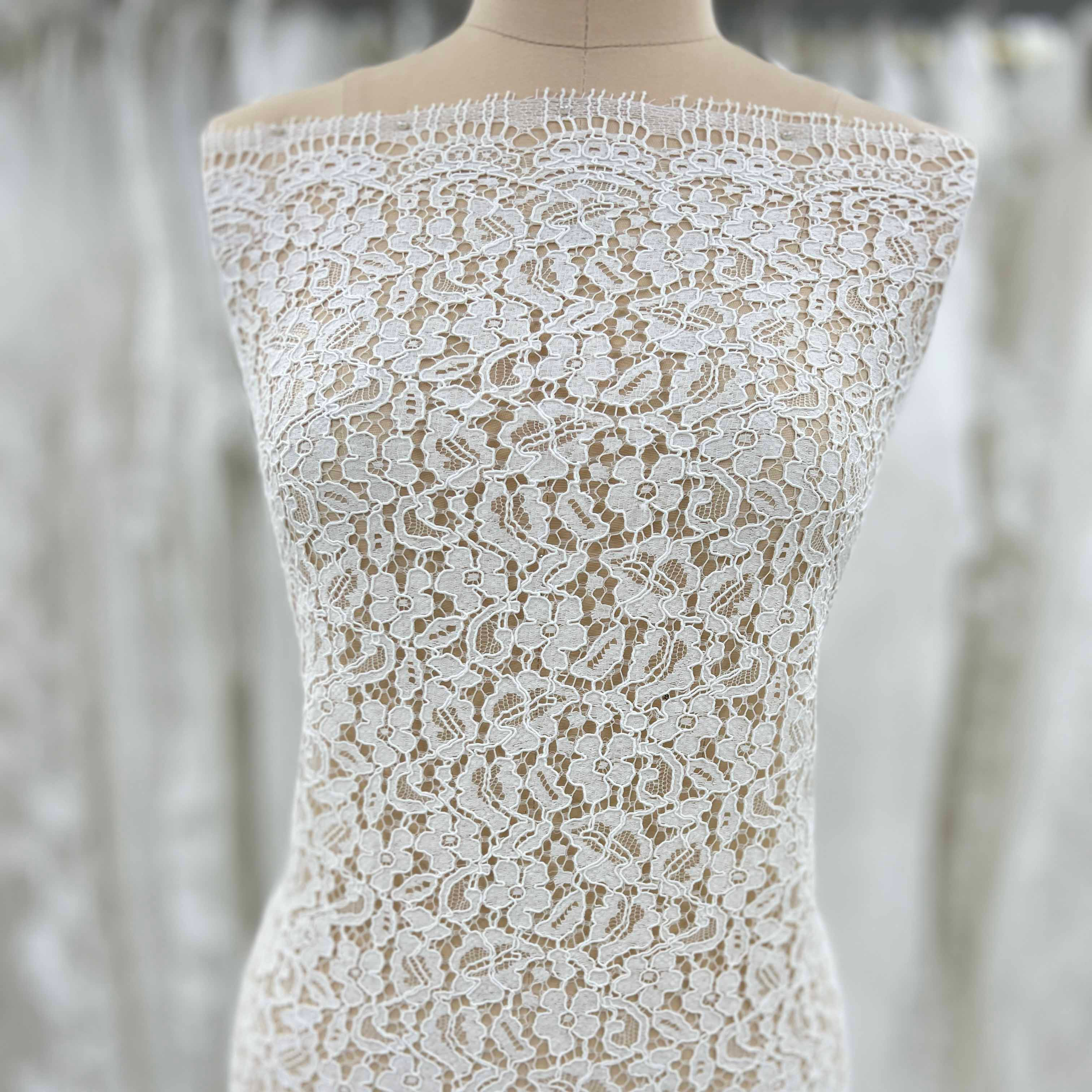 Luxury White French Lace Chantilly Fabric