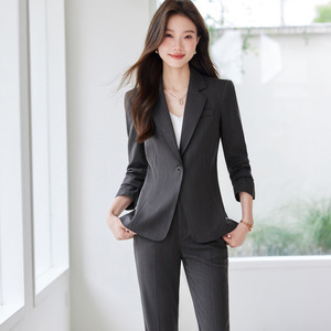 Women's Brown Business Suit Set Slim Fit Formal Workwear Anti-Wrinkle Wool <b>Blend</b> Commute Style Full Sleeve - Product Image 2