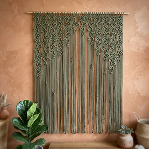 Green Macrame Leaf Curtain Woven Cotton Fabric Bohemian Wall Hanging <b>Nursery</b> Bedroom Valance Home <b>Decor</b> - Product Image 2