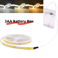 Boîte à piles 3AA, bande LED COB 5V 8MM 320LEDs/m, blanc chaud naturel, ruban flexible IP20, rétroéclairage TV chambre à coucher