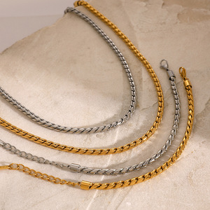 Sans ternissement 18K plaqué or acier inoxydable 3mm <span class=keywords><strong>Dan</strong></span> forme S chaîne collier Bracelet pour femmes minimaliste étanche bijoux - Product Image 2