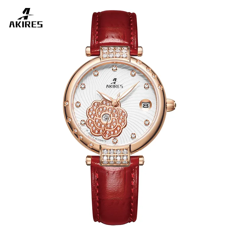 Akires женские механические часы с кожаным ремешком, женские часы класса люкс для женщин Мода