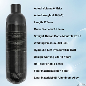 TUDIVING Nouveau Design <span class=keywords><strong>Prix</strong></span> Compétitif <span class=keywords><strong>Mini</strong></span> 0.36L 4500psi 300bar Entièrement Enveloppé Matériau Composite Paintball Réservoir D'air En Fiber De Carbone - Product Image 2