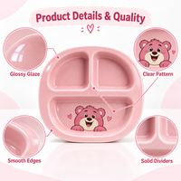 Assiette en céramique à 3 compartiments pour tout-petits, motif ours de dessin animé mignon, couleur personnalisée, OEM ODM, vente en gros