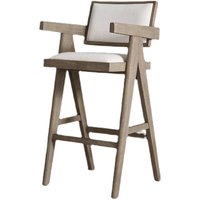 Tabouret de bar RH de style américain Jacob en chêne massif, dossier haut, utilisation commerciale, design classique personnalisable, mobile et confortable