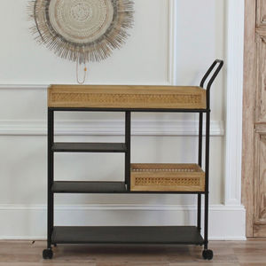 Modern Home <strong>Service</strong> bar <strong>Cart</strong> with Rattan Basket with Wheel Rack Kitchen Mobile <strong>Cart</strong> - Product Image 2