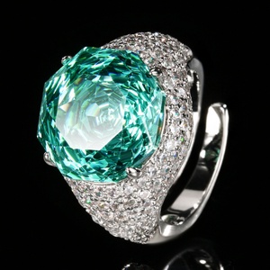 High Quality Jewelry Eco-friendly Copper 14mm Green Zircon <b>Large</b> Colorful Statement Bold Center Stone Band <b>Rings</b> for Women - Product Image 3