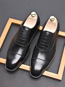 Zapatos de Vestir de Tres Piezas con Puntera Redonda, Cordones y Resistentes al Agua para Hombre, de Cuero Vacuno Liso, Punta Redonda Pequeña, Formales, de Negocios, de Cuero Genuino, Hechos a Mano - Product Image 5