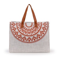 Sac fourre-tout en toile brodé grande capacité pour femme, style ethnique, polyvalent, pour l'hiver, l'été, l'automne, idéal pour les trajets quotidiens, porté épaule ou croisé