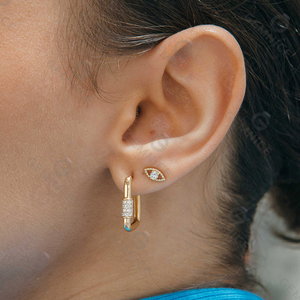 Gemnel Chunky Jewelry Gold Plated <b>Huggie</b> Diamond bar Trapezoid Hoop <b>Earring</b> - Product Image 2