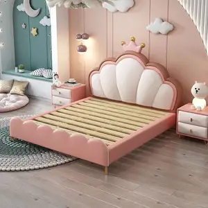 Wholesale bedroom leather pink soft double children's bed