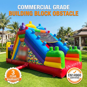 Toboggan gonflable commercial en PVC sur le thème des blocs <span class=keywords><strong>de</strong></span> construction, grand modèle en briques pour parc d'attractions et activités extérieures - Product Image 5