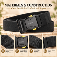 Ceinture tactique en toile à boucle en alliage épaissi personnalisée en usine, à dégagement rapide, pour hommes, nylon, 3,8 cm, extensible