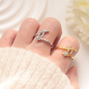 925 स्टर्लिंग चांदी के फैशन गहने सेट करता है हवाई जहाज का विमान जिरकॉन हार और बालियां अंगूठी सोने के प्लेटेड गहने सेट - Product Image 6