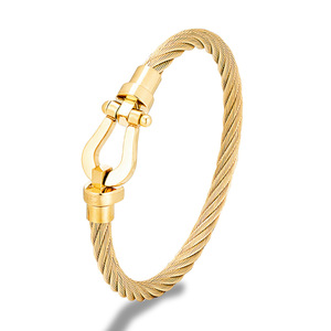 Stainless Steel Wire Rope <b>Bracelet</b> Horseshoe Magnetic Clasp Unisex Industrial Style <b>Bangle</b> Gold <b>Silver</b> Steel - Product Image 5