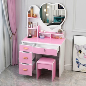 <span class=keywords><strong>Tocador</strong></span> de madera rosa y blanco con espejo LED y múltiples cajones de almacenamiento, <span class=keywords><strong>tocador</strong></span> de maquillaje de madera para apartamento - Product Image 1