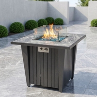 Table de foyer au gaz naturel de 32 pouces, 50000 BTU, foyer carré en fer avec pare-vent en verre, écologique, pour patio/jardin/cour - Gris