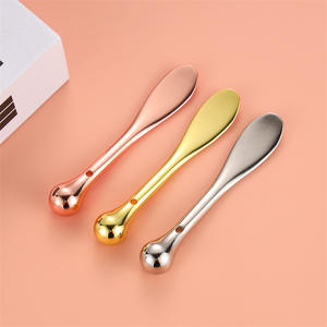 Private Label Laser Custom Logo crema per gli occhi per il viso maschera metallo oro rosa Mini trucco cosmetico doppio testa cucchiaio - Product Image 1