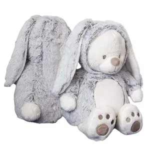 E786 Teddy Bear Bunny Rabbit Stuffed Animal Super Soft Teddy Bear with Pull Down Bunny Hood Toy Cute Plush