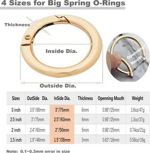Bytiyar Inch Big Round Carabiners Clips Metal Trigger Spring O Rings Snap <b>Hooks</b> DIY Charms Accessory For Keychains Bags Purses C - Product Image 4