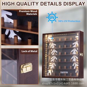 Wooden Baseball Ring <b>Display</b> Box Solid Wood <b>Wall</b> Mounted 6 Tier Shelf Storage <b>Case</b> For Sports Champion Rings - Product Image 3