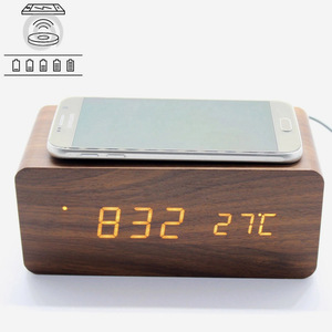 Sạc Không Dây Cho Điện Thoại Di Động Với Đồng Hồ Nhiệt Độ Âm Thanh Điều Khiển Phổ LED Kỹ Thuật Số Đồng Hồ Báo Thức Không Dây Sạc Bàn Đồng Hồ - Product Image 3