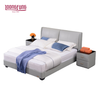LOONGFUNG Cadre de lit plateforme à lattes en pin massif avec tête de lit rembourrée en cuir véritable, ensemble de chambre à coucher King, Queen, Double