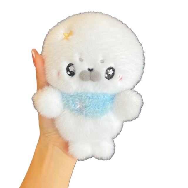 Adorable White Plush Seal Stuffed Keychain Star Fluffy Animal Plushie Toys Seals Pendant Sea Lion Key Chain Student Friend Gifts