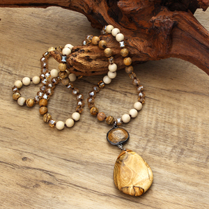 Nueva moda estilo Retro bohemio joyería de mujer 8mm collar de nudo de cristal de piedra Natural collar con colgante de gota redonda - Product Image 4