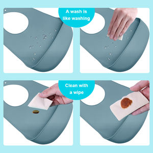 Baberos impermeables de silicona para niños pequeños, suministros de alimentación sin BPA al por mayor, con recogedor de alimentos, Baberos suaves fácilmente limpiables para niños - Product Image 5
