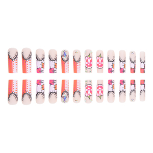 Ingrosso 24 Pezzi Unghie Finte di Halloween Divertenti a Forma di Zucca Stile Graffiti con Diamanti, Unghie Francesi Indossabili, Unghie Finte per un Look Atmosferico - Product Image 5